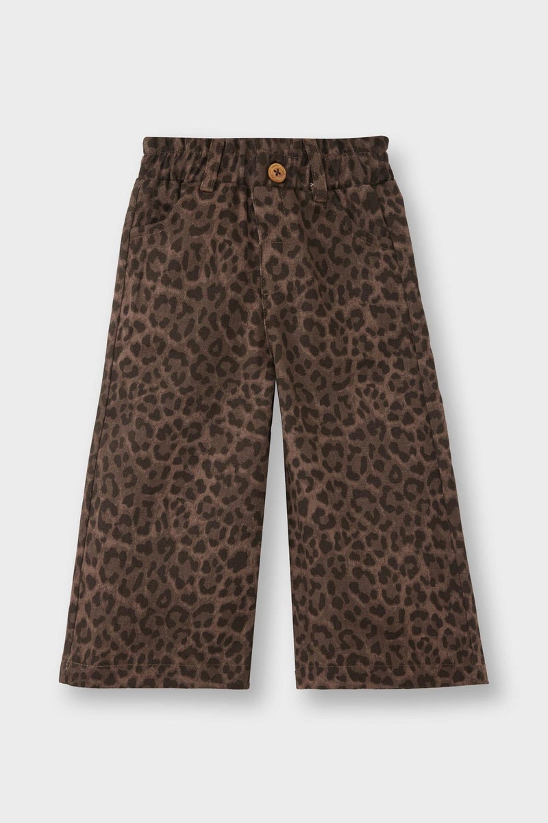 DeFacto Brown BabyGirl Girl Leopard Print Gabardine Trousers Casual - Image 2